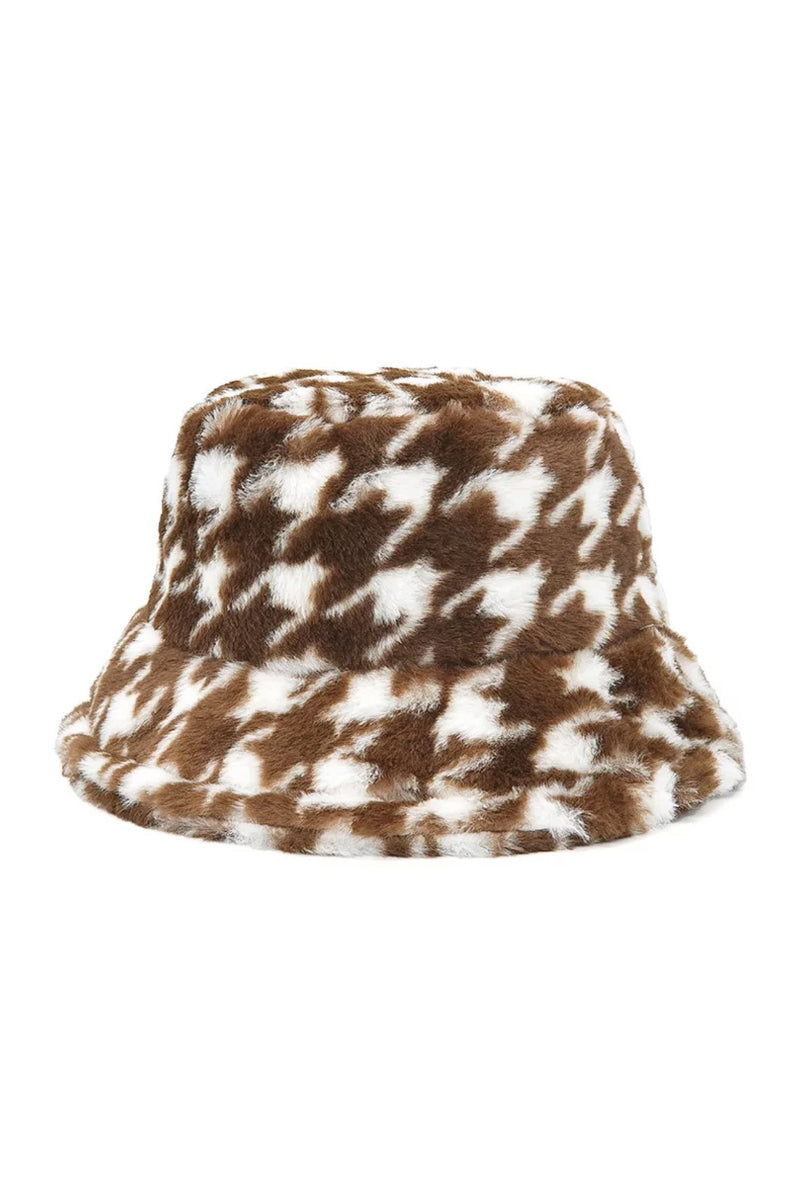 Plush Houndstooth Bucket Hat - BIDA Boutique