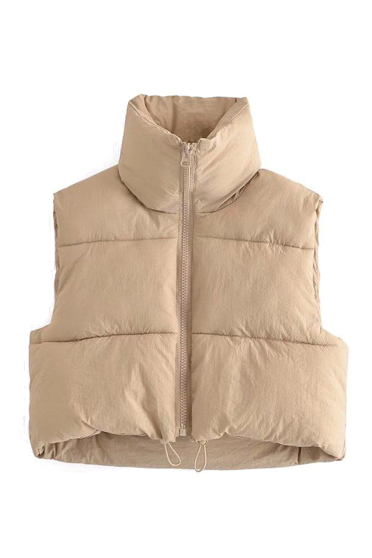 Women's Brown Puffer Vest- Brown Cropped Puffer Vest- Entro Clothing Vest Small