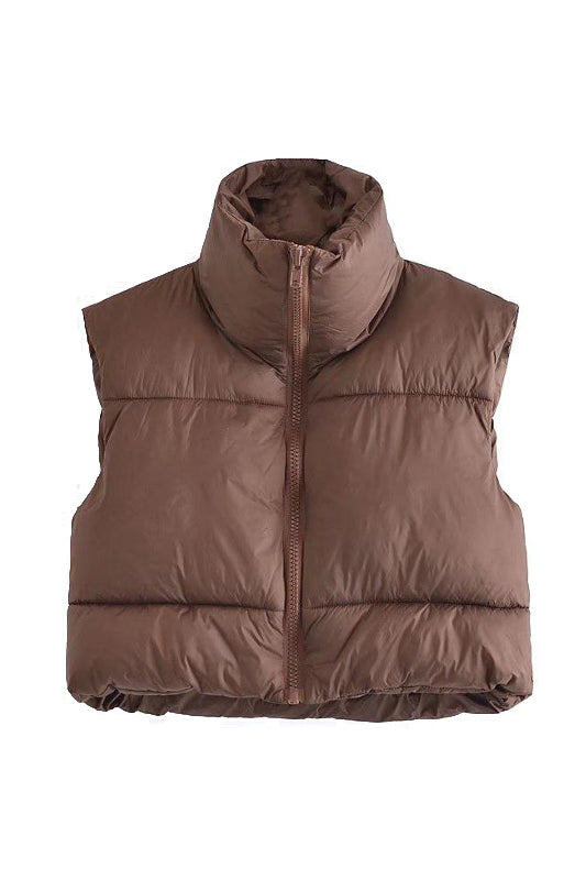 Brown/black/tan/white Womens Cropped Puffer Vest Solid Color -  Denmark